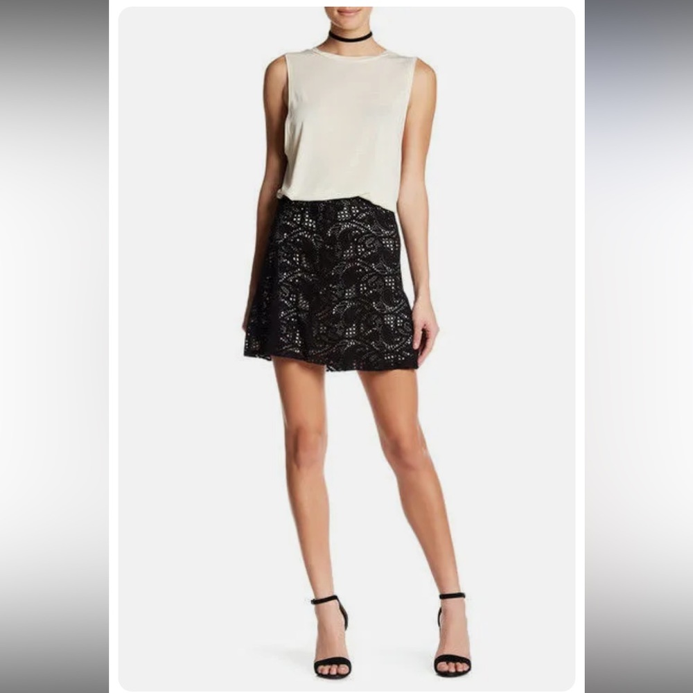 NWT Haute Hippie Genuine Suede Black Beige Laser Paisley Skirt - Size 6